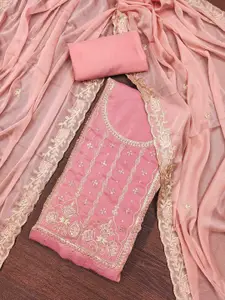 KIMISHA Ethnic Motifs Embroidered Sequinned Satin Unstitched Dress Material