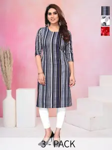 KETAKI FASHION Women Pack of 3 Striped Daily Straight Kurtas