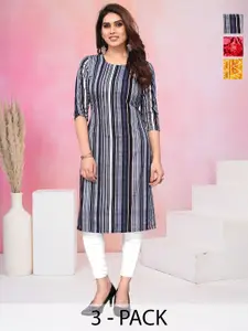 KETAKI FASHION Women Pack of 3 Striped Daily Straight Kurtas