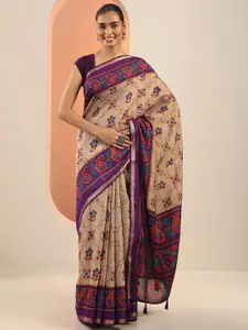 Libas Floral Printed Saree with Paisley Printed Border