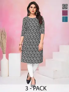 KETAKI FASHION Selection Of 3 Floral Printed Straight Kurtas