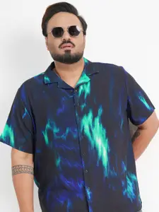 HIGHLANDER Men Plus Size Abstract Printed Cuban Collar Casual Shirt