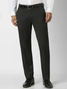 Van Heusen Men Textured Self Design Slim Fit Mid-Rise Formal Trousers