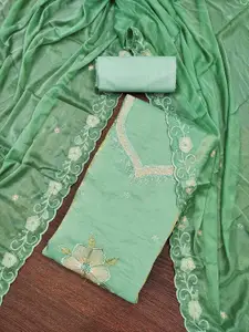 KIMISHA Floral Embroidered Sequinned Satin Unstitched Dress Material