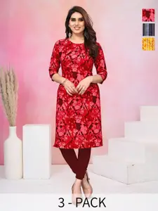 KETAKI FASHION Selection Of 3 Abstract Printed Round Neck Straight Kurtas