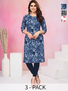 KETAKI FASHION Selection Of 3 Abstract Printed Round Neck Straight Kurtas