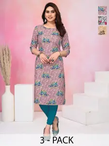 KETAKI FASHION Women Pack of 3 Floral Printed Daily Straight Kurtas