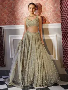 BAESD Embroidered Sequinned Semi-Stitched Organza Lehenga & Unstitched Blouse With Dupatta