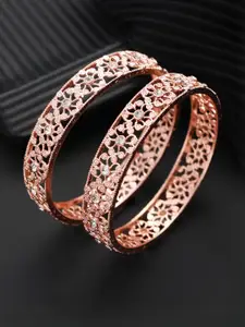 Anouk Women Set of 2 Rose Gold-Plated Cubic Zirconia Studded Bangle