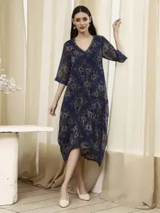 Biba Abstract Printed Georgette A-Line Midi Dress