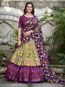 A TO Z CART Printed Ready to Wear Silk Lehenga & Unstitched Blouse With Dupatta