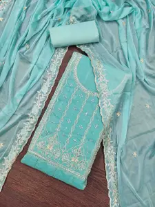 KIMISHA Ethnic Motifs Embroidered Sequinned Satin Unstitched Dress Material