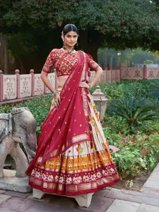 A TO Z CART Printed Ready to Wear Silk Lehenga & Unstitched Blouse With Dupatta