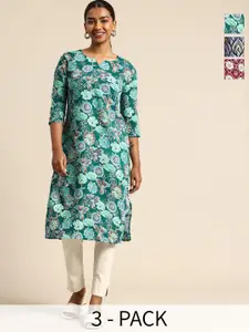 KETAKI FASHION Women Pack of 3 Floral Printed Daily Straight Kurtas