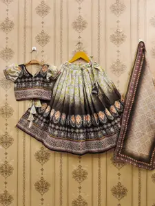 BAESD Girls Ethnic Motifs Printed Mukaish Ready To Wear Lehenga & Blouse With Dupatta