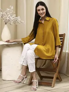 Biba Women Straight Fit Solid Spread Collar Casual Shirt