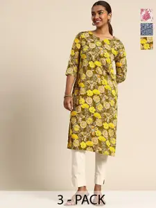 KETAKI FASHION Women Pack of 3 Floral Printed Daily Straight Kurtas