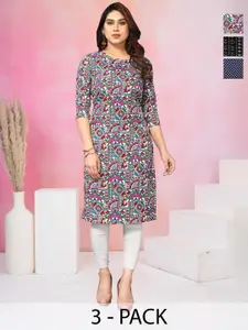 KETAKI FASHION Women Pack of 3 Ethnic Motifs Printed Daily Straight Kurtas