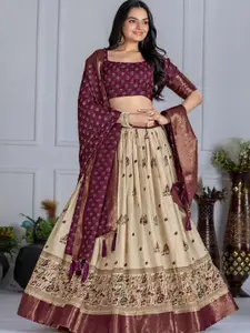 LADY SHOPI Floral Printed Foil Work Ready To Wear Lehenga & Unstitched Blouse With Dupatta