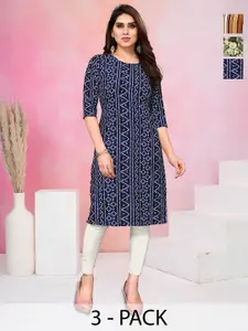 KETAKI FASHION Women Pack Of 3 Abstract Printed Round Neck Crepe Kurta