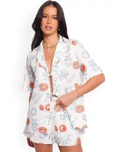 Outzidr Floral Printed Shirt Collar Shirt With Shorts