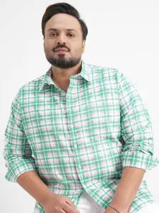 HIGHLANDER Men Plus Size Checked Spread Collar Cotton Casual Shirt