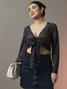 CORSICA Floral Printed Cropped Front Tie-Up Shrug