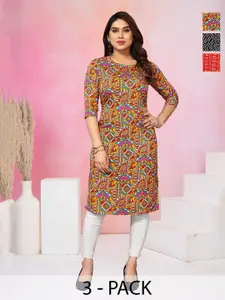 KETAKI FASHION Selection Of 3 Floral Printed Round Neck Straight Kurtas