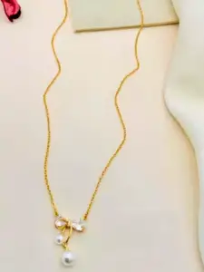 Bauble Cluster Stainless Steel18k Gold Plated Cubic Zirconia Studded Bow Pendant & Chain