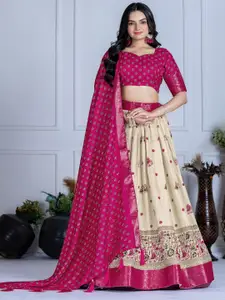 LADY SHOPI Floral Printed Foil Work Ready To Wear Lehenga & Unstitched Blouse With Dupatta