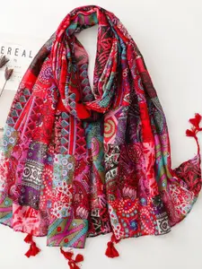 QUECY Women Printed Tasselled Scarf