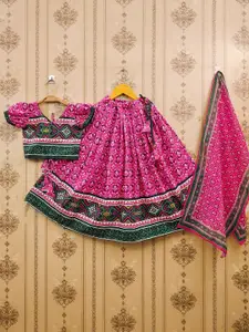 BAESD Girls Ethnic Motifs Printed Mukaish Ready To Wear Lehenga & Blouse With Dupatta