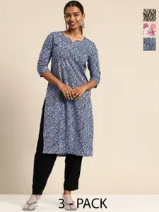KETAKI FASHION Women Pack Of 3 Ethnic Motifs Printed Round Neck Crepe Straight Kurta