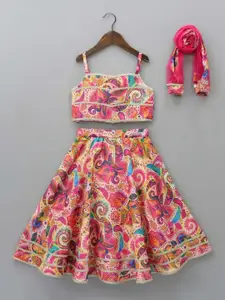 BAESD Girls Printed Thread Work Cotton Ready to Wear Lehenga & Blouse With Dupatta