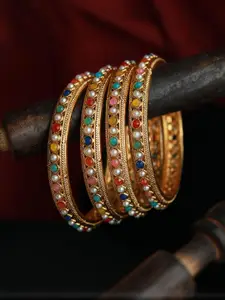 Anouk Set of 4 Multi Colored Stones Gold Plated Bangles
