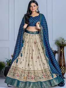 LADY SHOPI Printed Ready To Wear Silk Lehenga & Unstitched Blouse With Dupatta