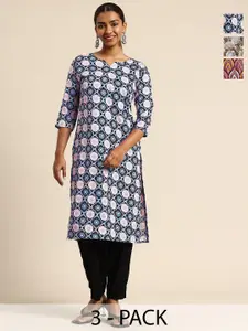 KETAKI FASHION Selection Of 3 Floral Printed Round Neck Straight Kurtas