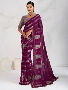 Anouk Ethnic Motifs Pure Georgette Block Print Saree