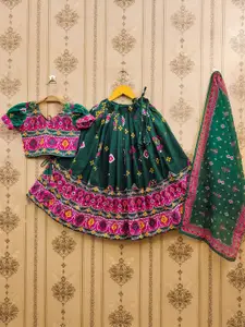 BAESD Girls Ethnic Motifs Printed Mukaish Ready To Wear Lehenga & Blouse With Dupatta