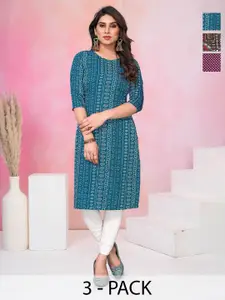KETAKI FASHION Women Pack of 3 Ethnic Motifs Printed Daily Straight Kurtas
