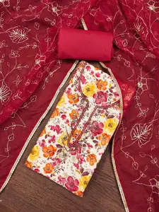 KIMISHA Floral Printed Beads and Stones Unstitched Dress Material