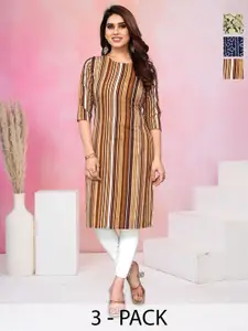 KETAKI FASHION Selection Of 3 Geometric Printed Round Neck Straight Kurtas