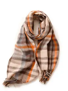 QUECY Women Checked Scarf with Tasselles