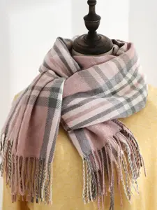 QUECY Women Checked Scarf with Tasselled Border