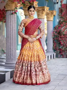 LADY SHOPI Woven Design Ready to Wear Lehenga & Unstitched Blouse With Dupatta