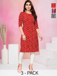 KETAKI FASHION Selection Of 3 Bandhani Printed Round Neck Straight Kurtas