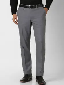 Van Heusen Men Checked Slim Fit Mid-Rise Trousers
