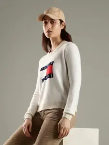 Tommy Hilfiger Europe Women Brand Logo Embroidered Crew Neck Pullover