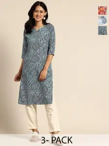 KETAKI FASHION Women Pack of 3 Floral Printed Daily Straight Kurtas
