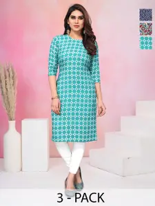 KETAKI FASHION Collection Of 3 Floral Printed Round Neck Crepe Kurta